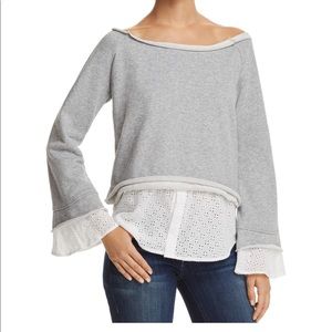 Aqua layered look eyelet sweatshirt gray white